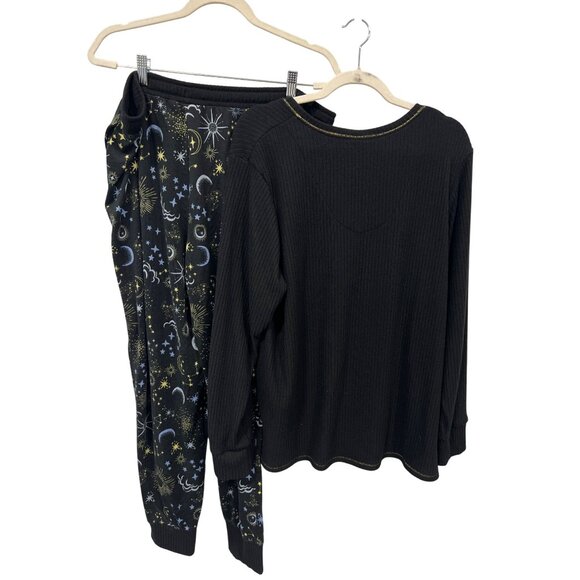Comfort Code By Cuddl Duds 2Pc Brushed Ultra Rib Knit PJ Set 1X Black Celestial - Picture 3 of 8